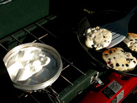 Roughing it: fresh blueberry pancakes w/ marshmallow sauce